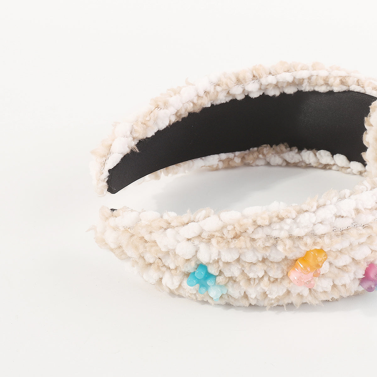 F6412 Fluffy Faux Fur Resin Bear Topknot Headband