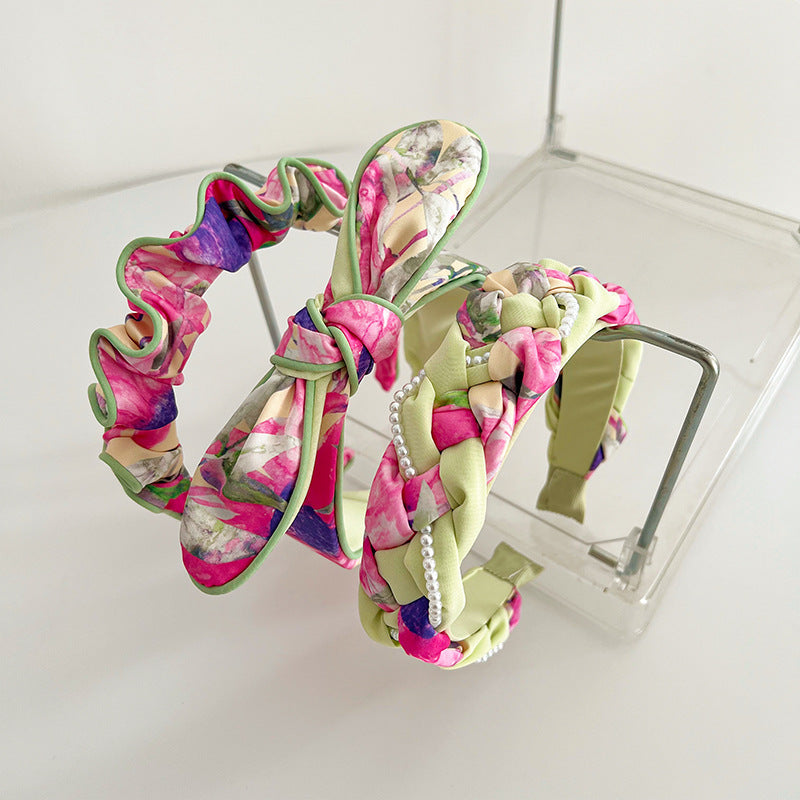F6437 Bow Knot Print Floral Headbands