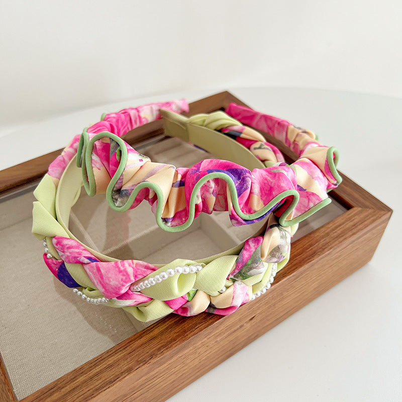 F6437 Bow Knot Print Floral Headbands