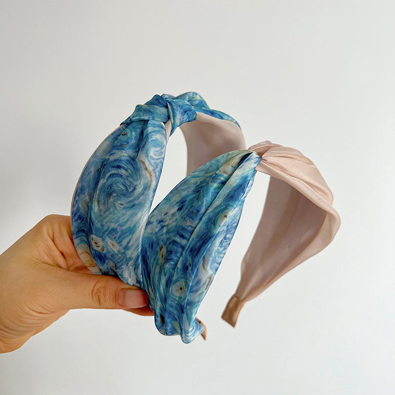 F6448 Blue Starry Sky Cross Knotted Headbands