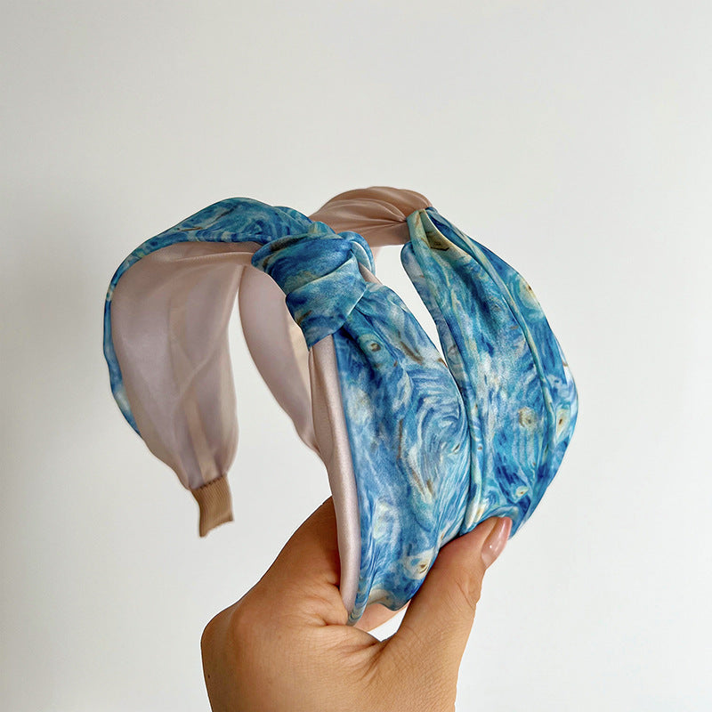 F6448 Blue Starry Sky Cross Knotted Headbands