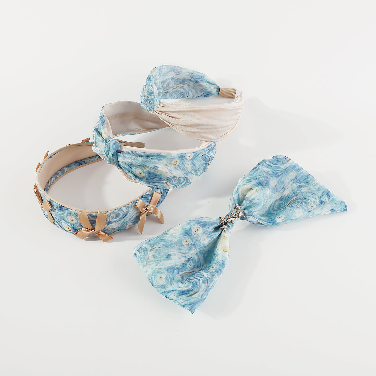 F6448 Blue Starry Sky Cross Knotted Headbands