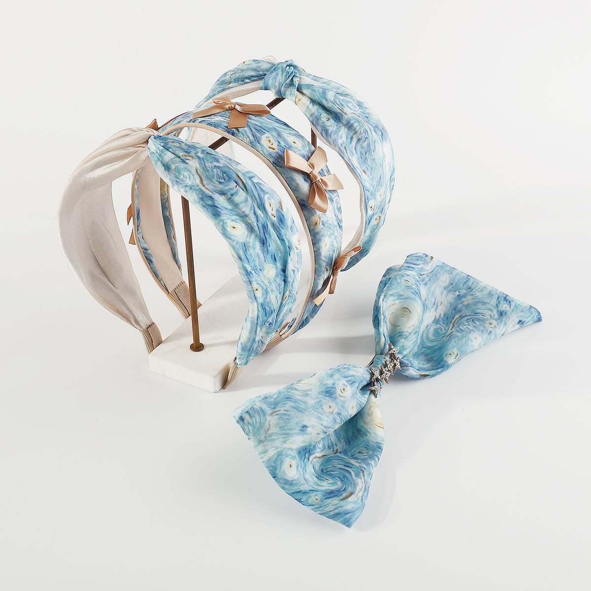F6448 Blue Starry Sky Cross Knotted Headbands