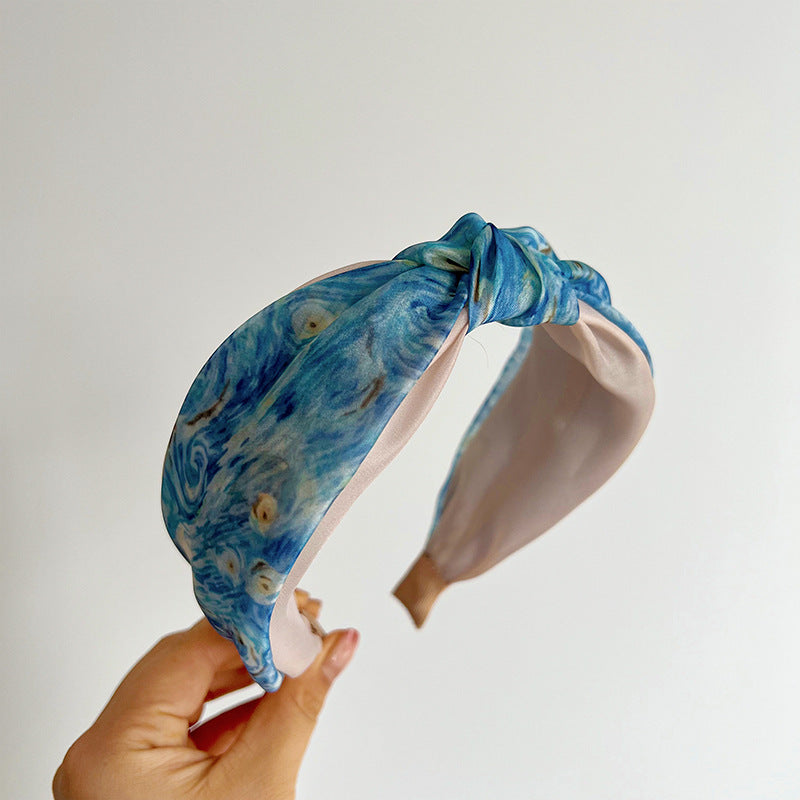 F6448 Blue Starry Sky Cross Knotted Headbands