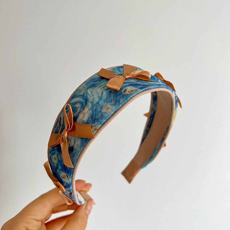 F6448 Blue Starry Sky Cross Knotted Headbands