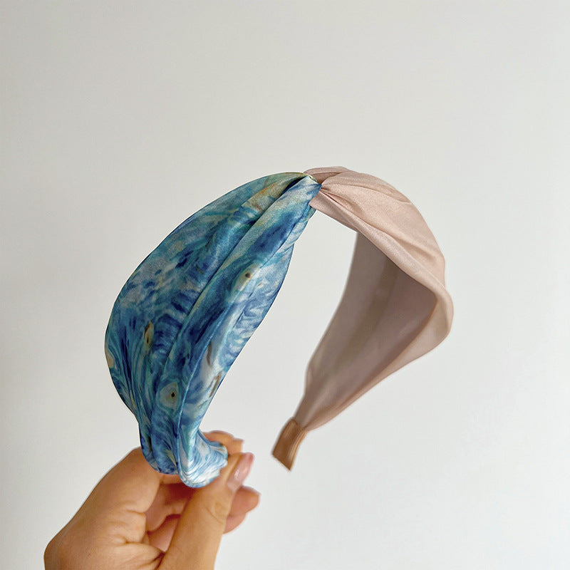 F6448 Blue Starry Sky Cross Knotted Headbands