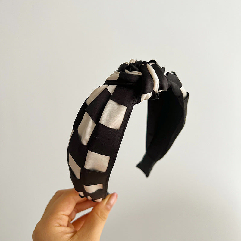 F6453 Elegant Checkerboard Top Knot Headband