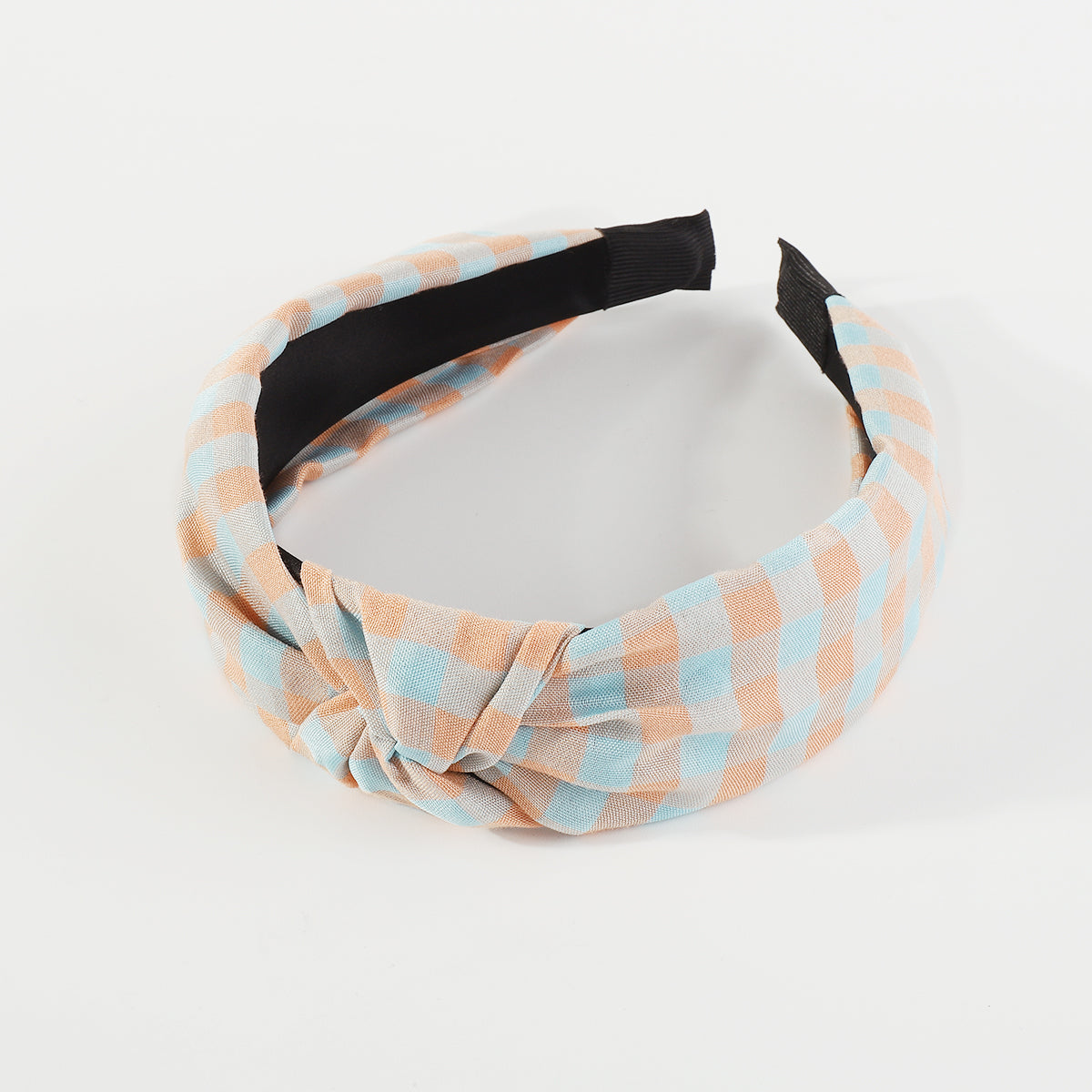 F6470 Vintage Wide Side Plaid Top Knot Headbands