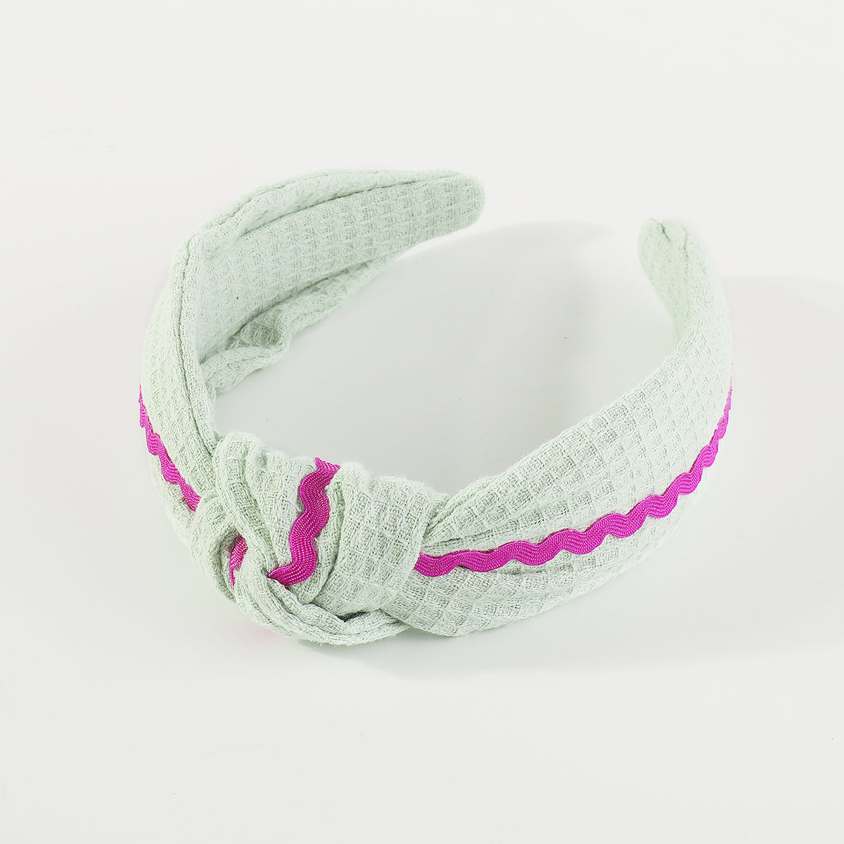 F6475 Solid Color Waffle with Wave Webbing Knot Headband