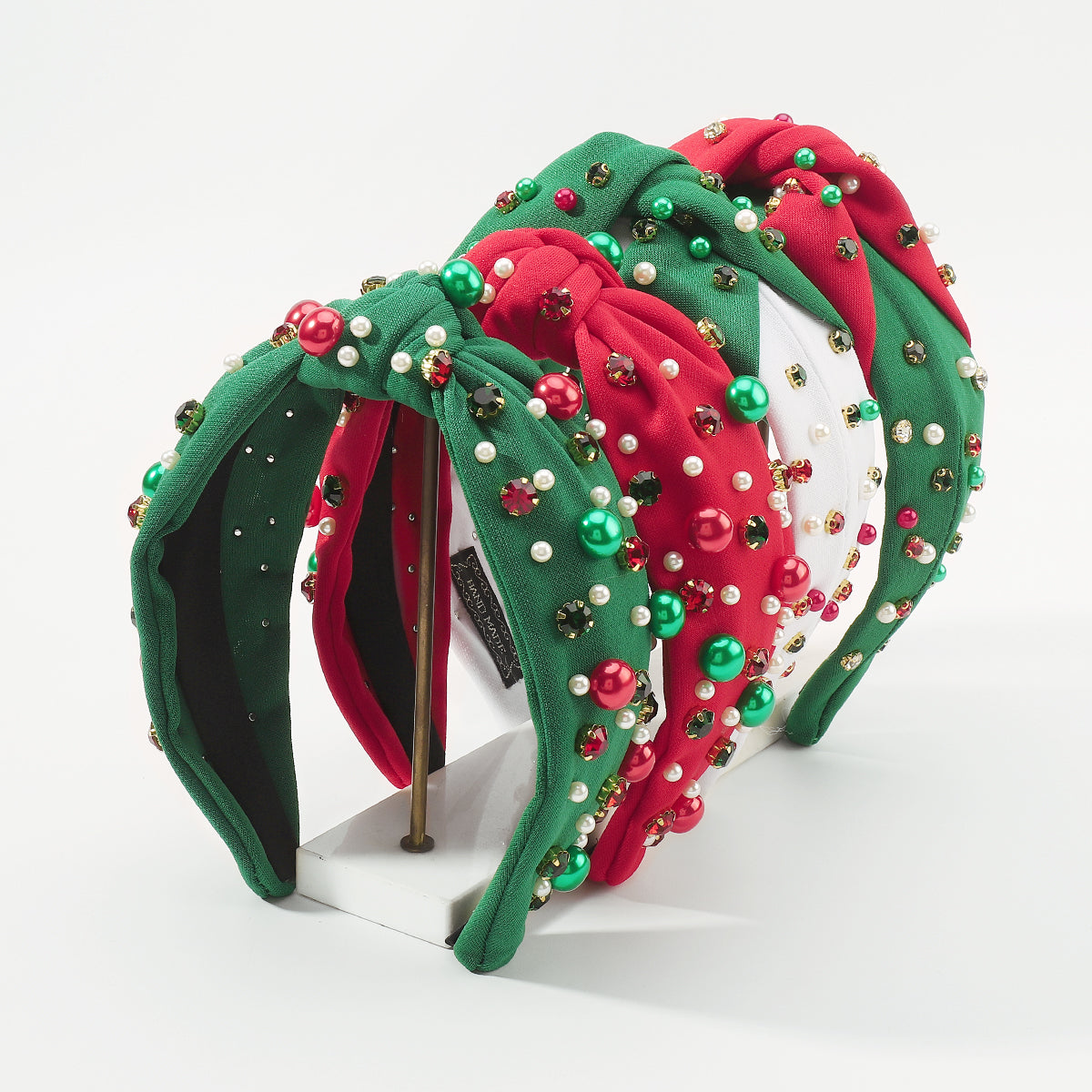 F6503 Christmas Rhinestone Pearl Top Knot Headband