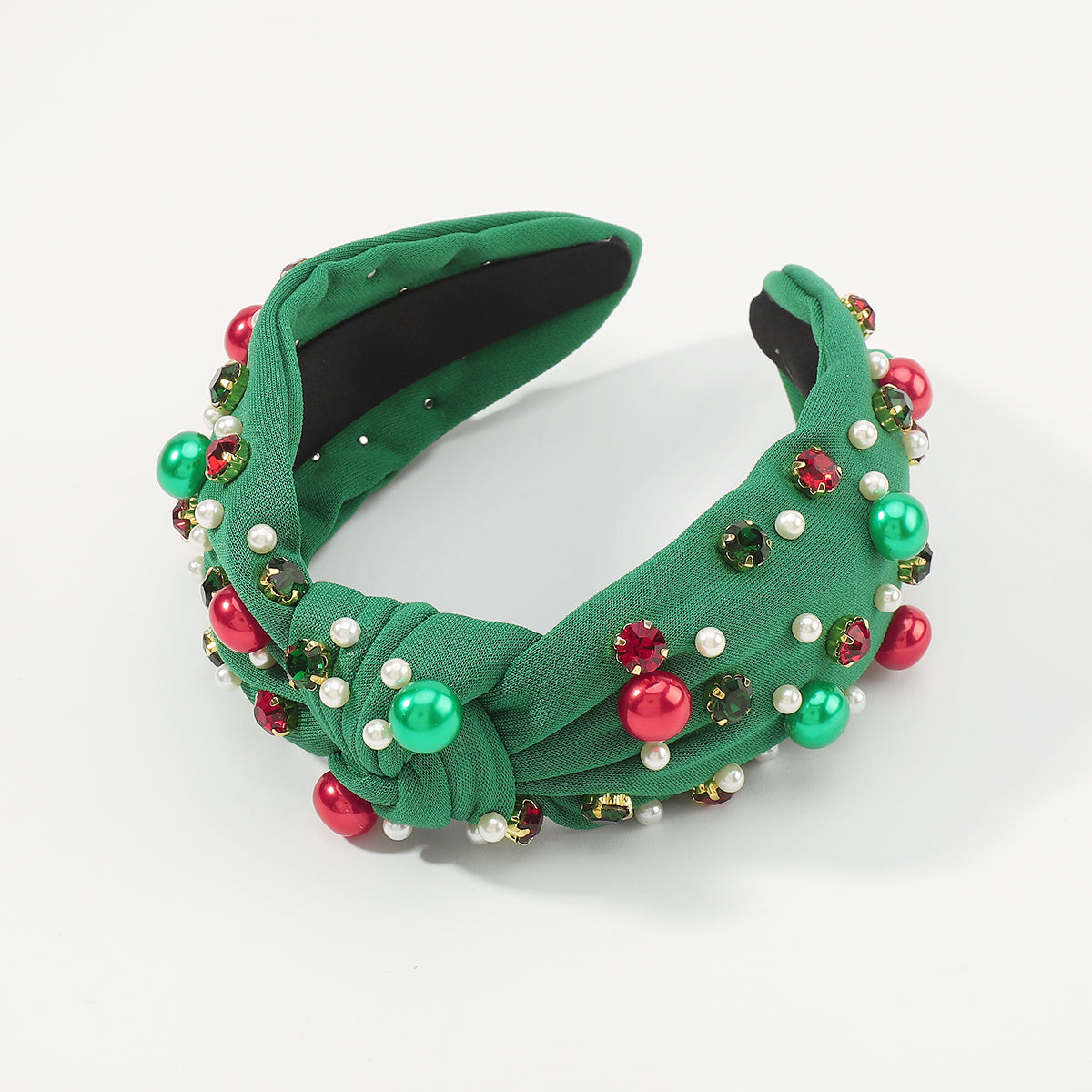 F6503 Christmas Rhinestone Pearl Top Knot Headband