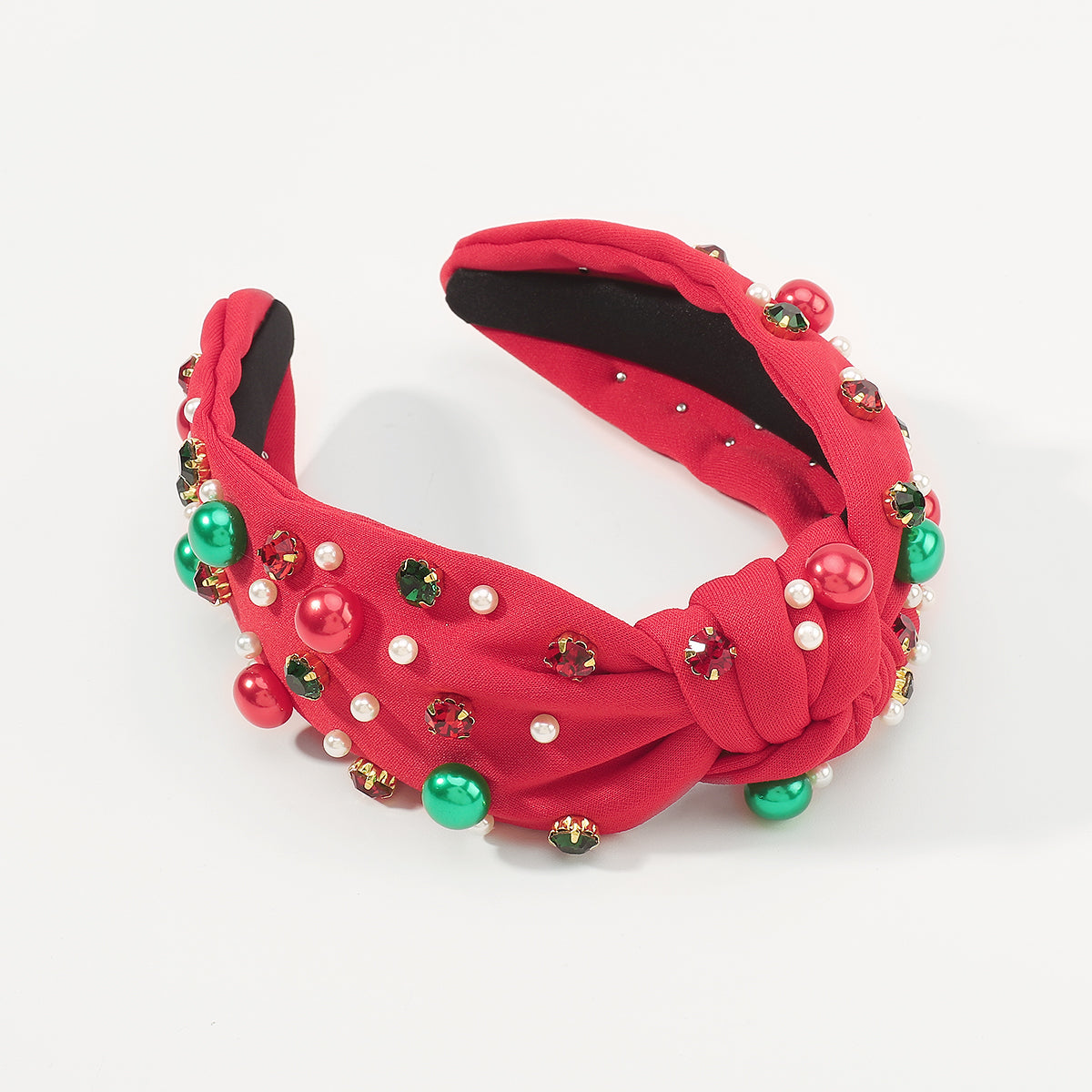 F6503 Christmas Rhinestone Pearl Top Knot Headband