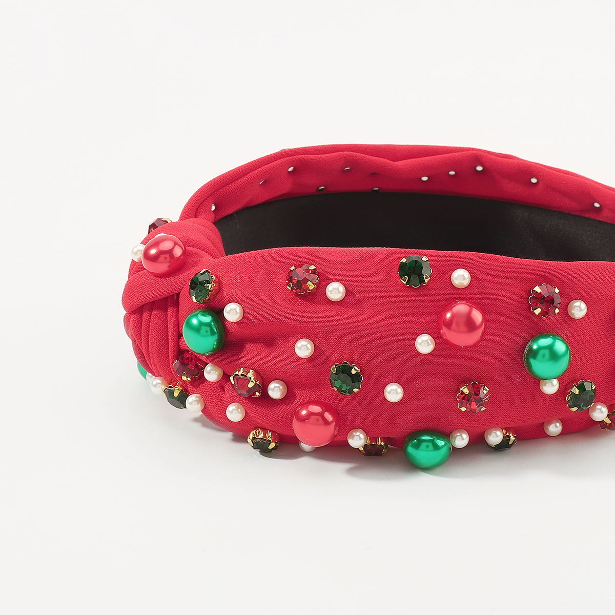 F6503 Christmas Rhinestone Pearl Top Knot Headband
