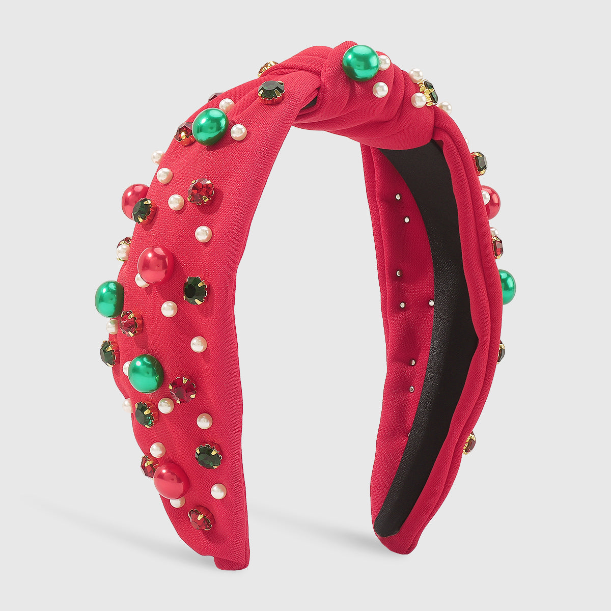 F6503 Christmas Rhinestone Pearl Top Knot Headband
