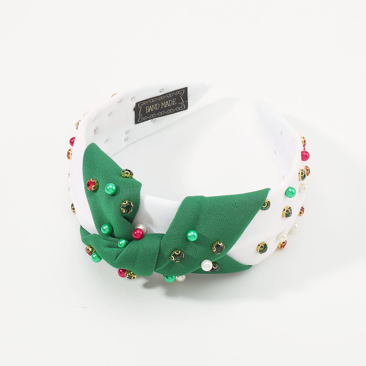F6503 Christmas Rhinestone Pearl Top Knot Headband