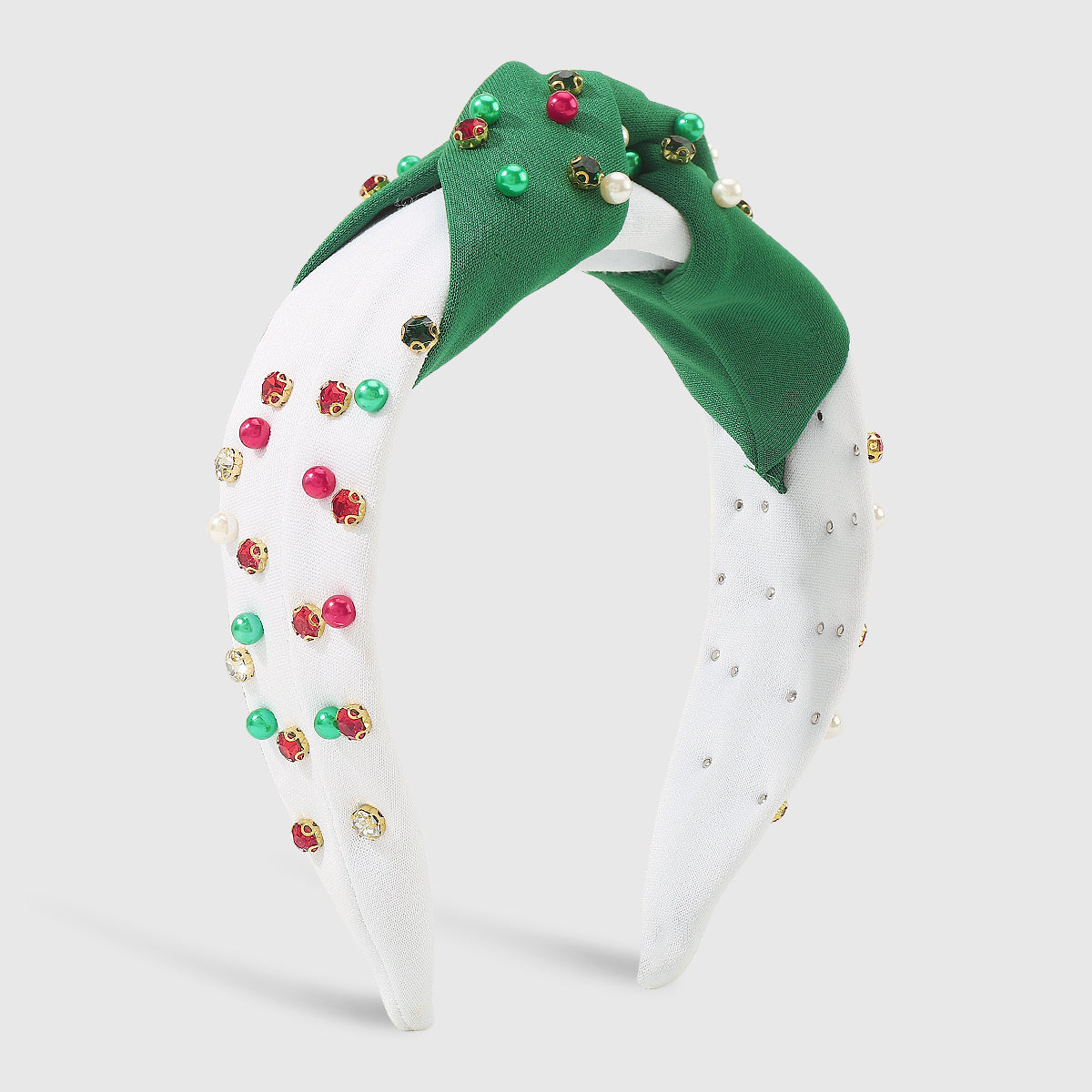 F6503 Christmas Rhinestone Pearl Top Knot Headband