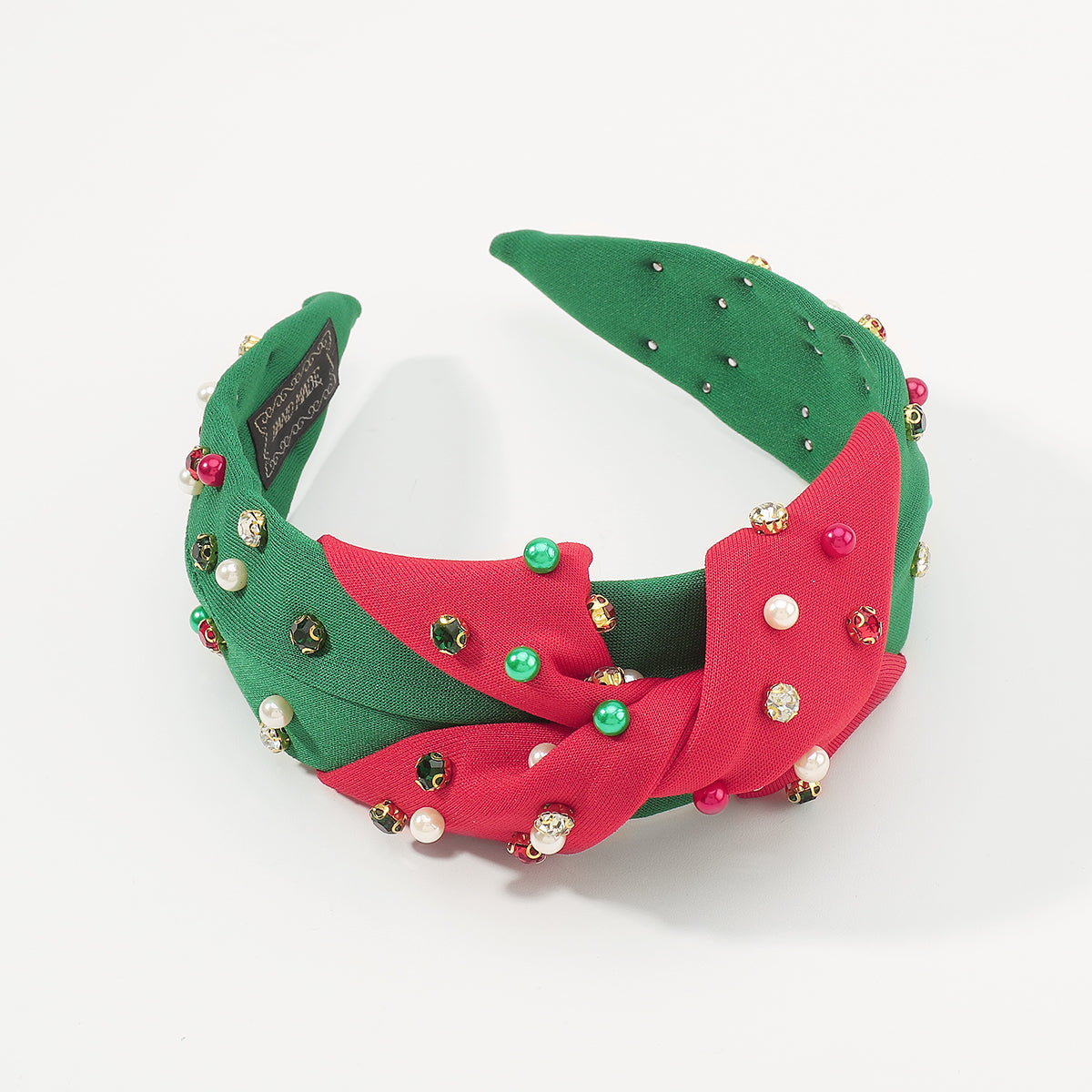 F6503 Christmas Rhinestone Pearl Top Knot Headband