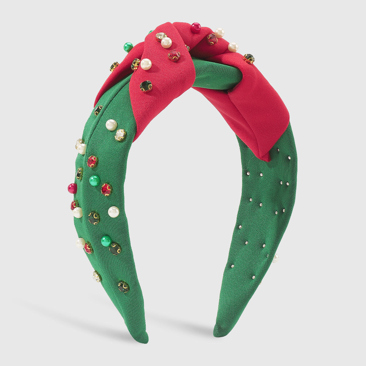 F6503 Christmas Rhinestone Pearl Top Knot Headband