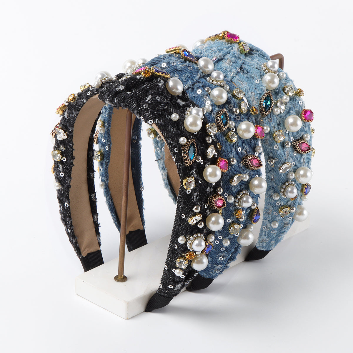 F6524 Luxury Crystal Pearl TopKnot Headband
