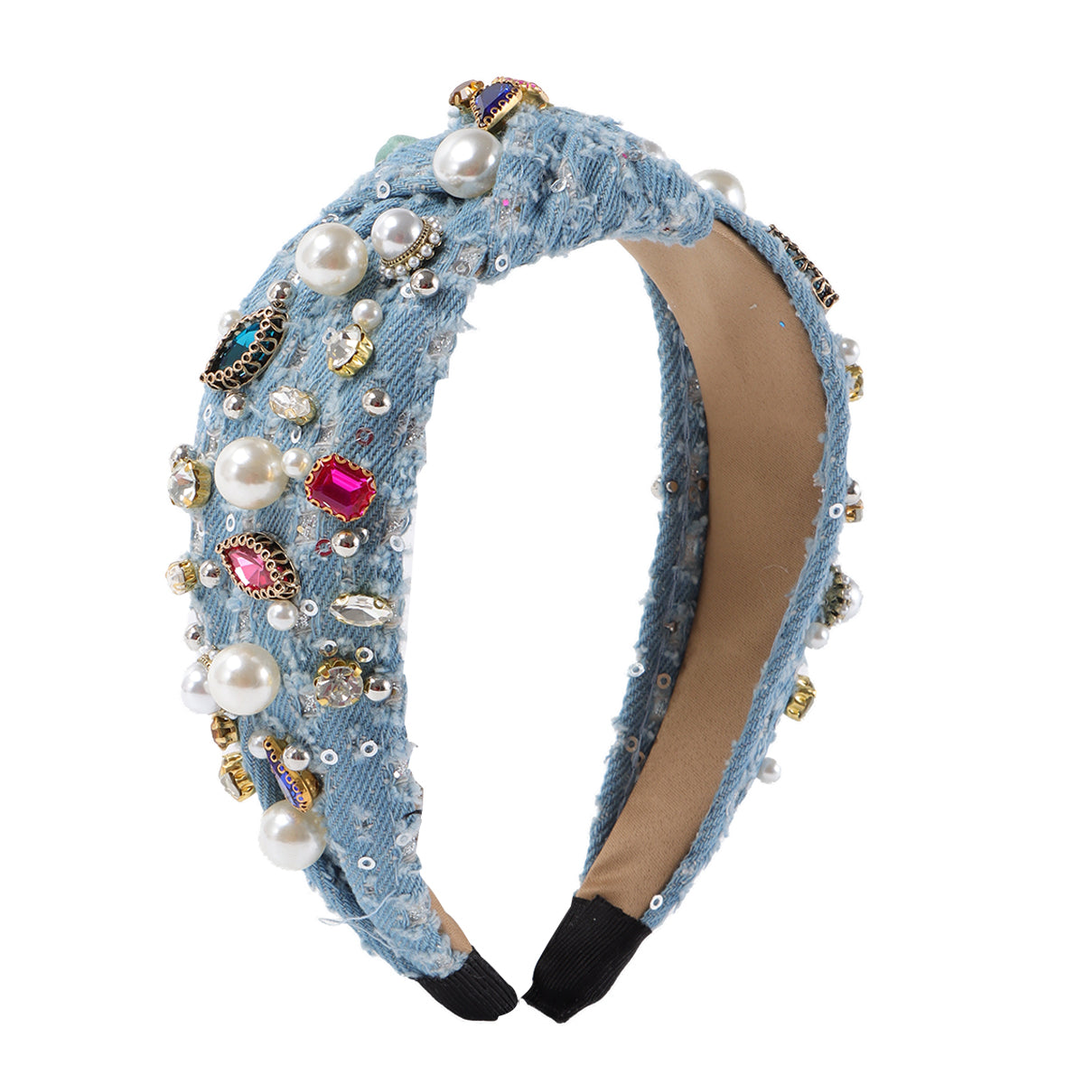F6524 Luxury Crystal Pearl TopKnot Headband