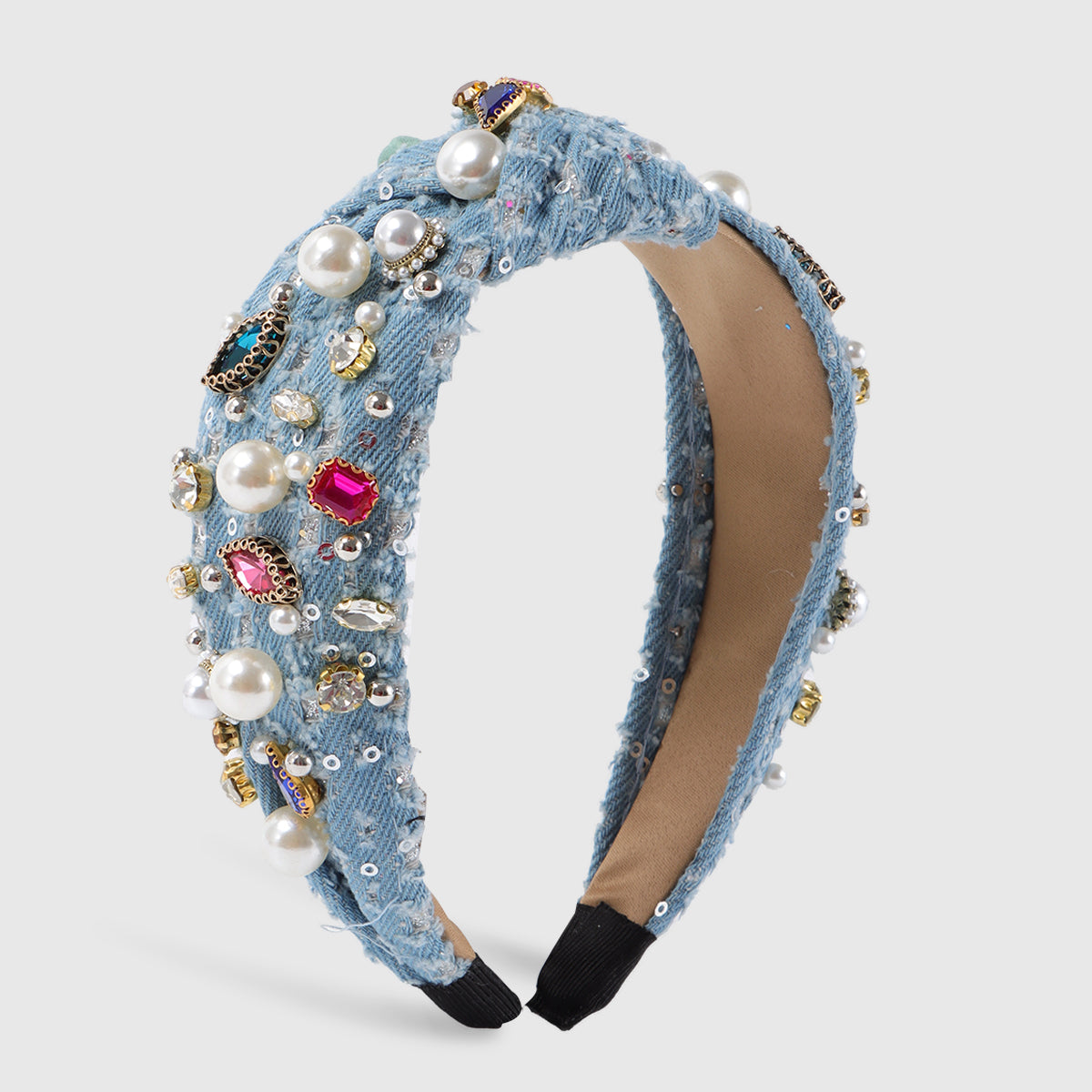 F6524 Luxury Crystal Pearl TopKnot Headband