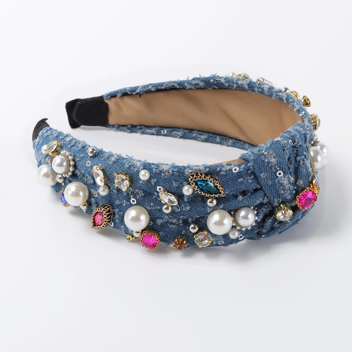 F6524 Luxury Crystal Pearl TopKnot Headband