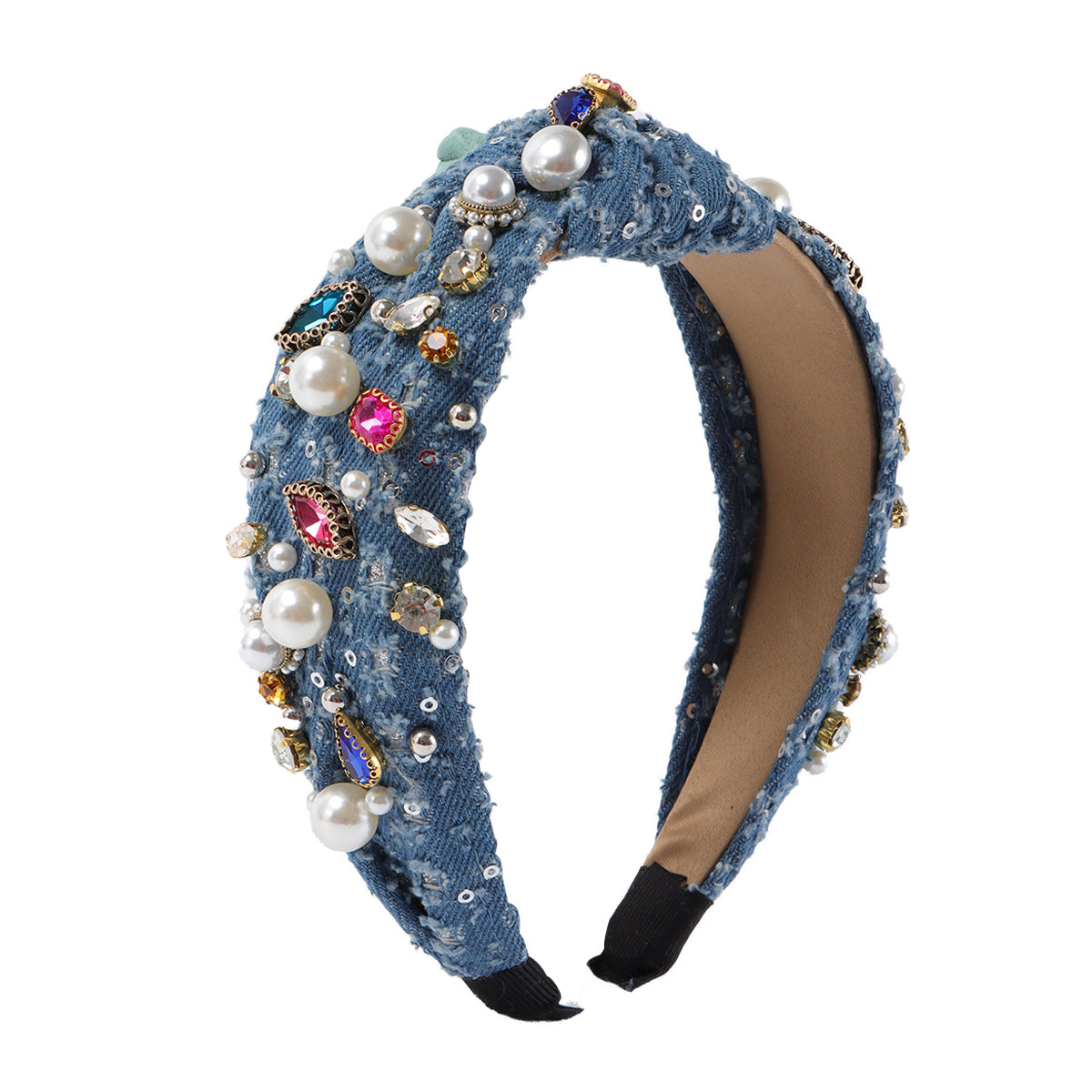 F6524 Luxury Crystal Pearl TopKnot Headband