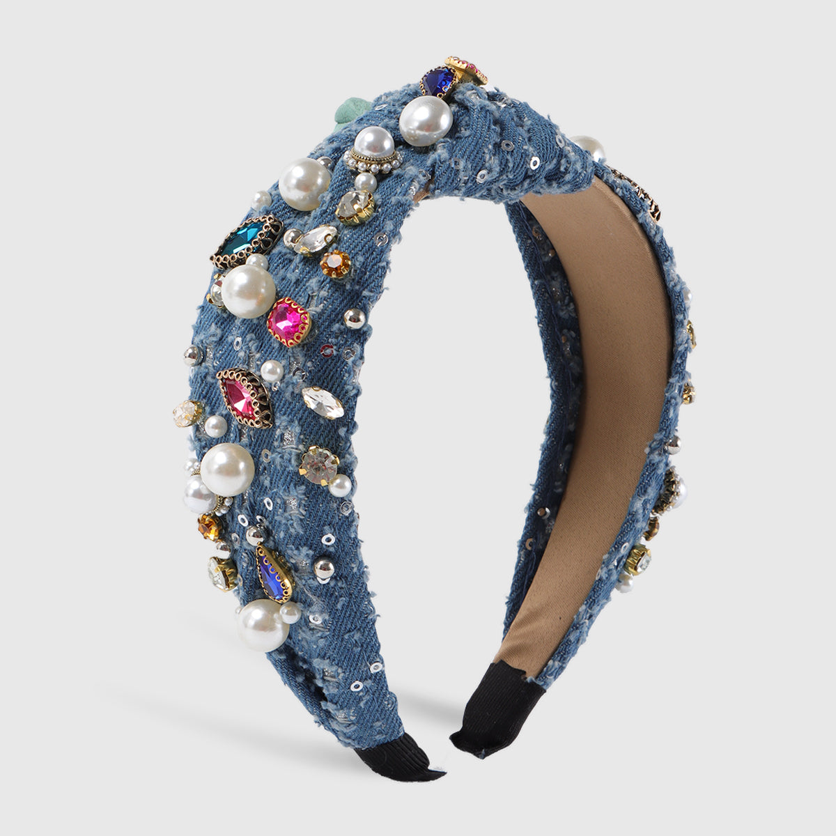 F6524 Luxury Crystal Pearl TopKnot Headband