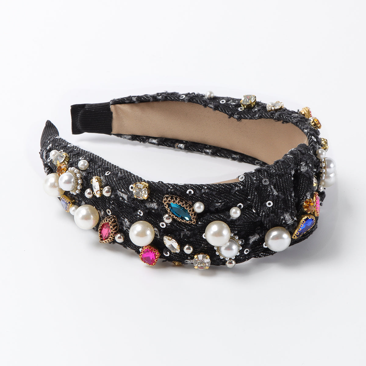 F6524 Luxury Crystal Pearl TopKnot Headband