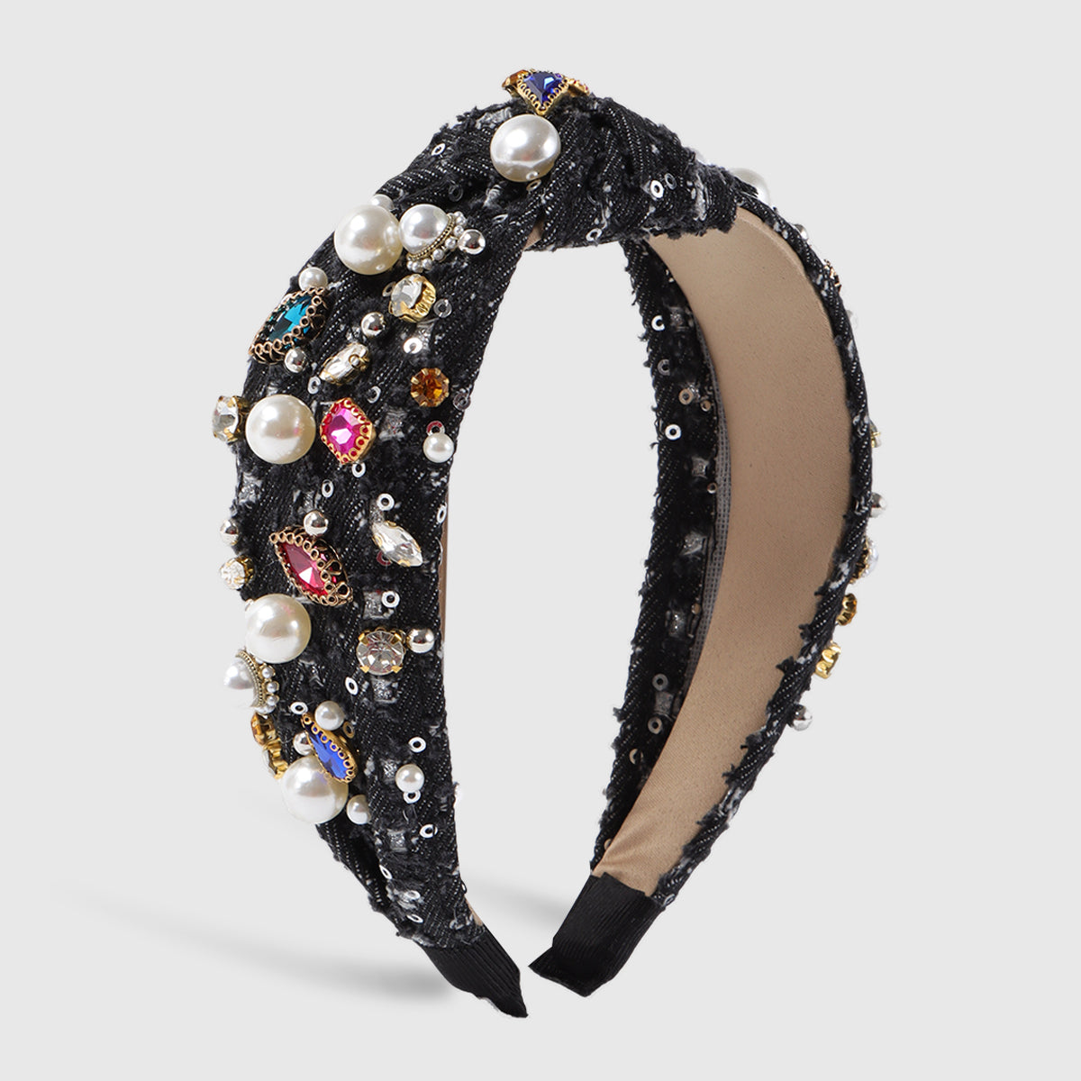 F6524 Luxury Crystal Pearl TopKnot Headband