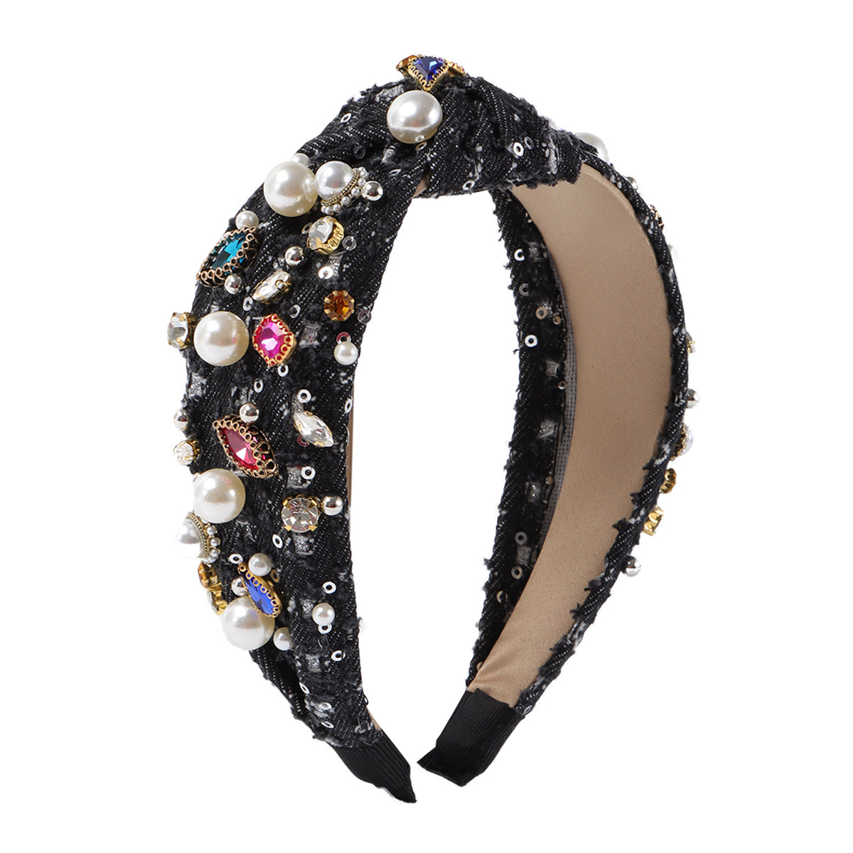 F6524 Luxury Crystal Pearl TopKnot Headband