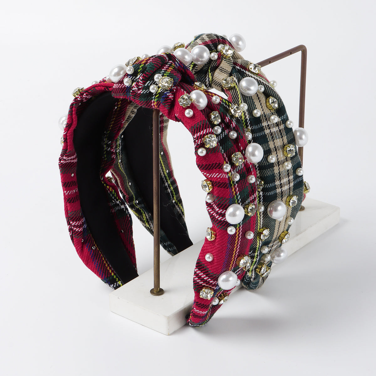 F6544 Vintage Rhinestone Pearl Top Knot Headband
