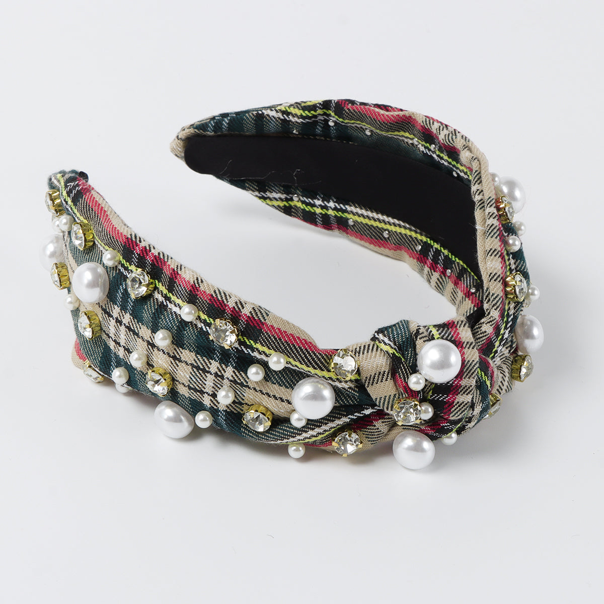 F6544 Vintage Rhinestone Pearl Top Knot Headband