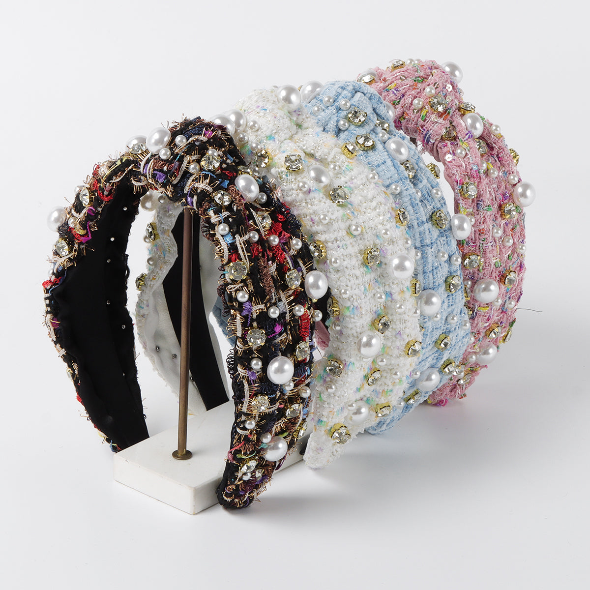 F6550 Rhinestone Pearl Top Knotted Headband