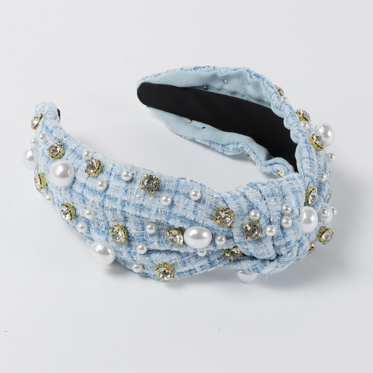 F6550 Rhinestone Pearl Top Knotted Headband