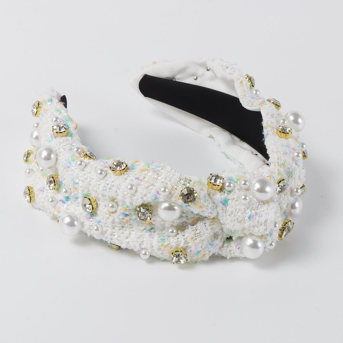 F6550 Rhinestone Pearl Top Knotted Headband