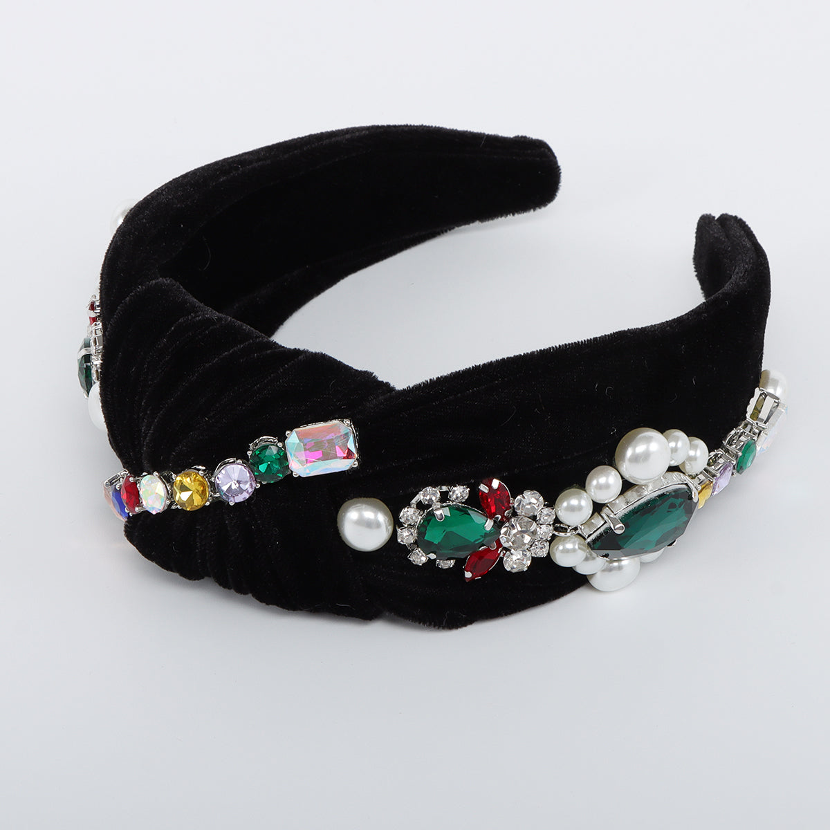 F6635 Velvet Big Pearl Crystal Top Knot Headband