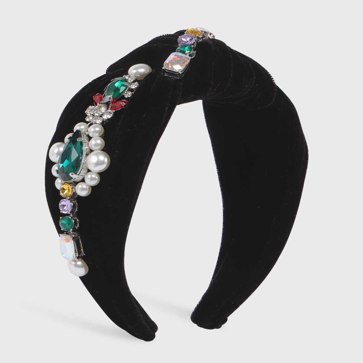 F6635 Velvet Big Pearl Crystal Top Knot Headband