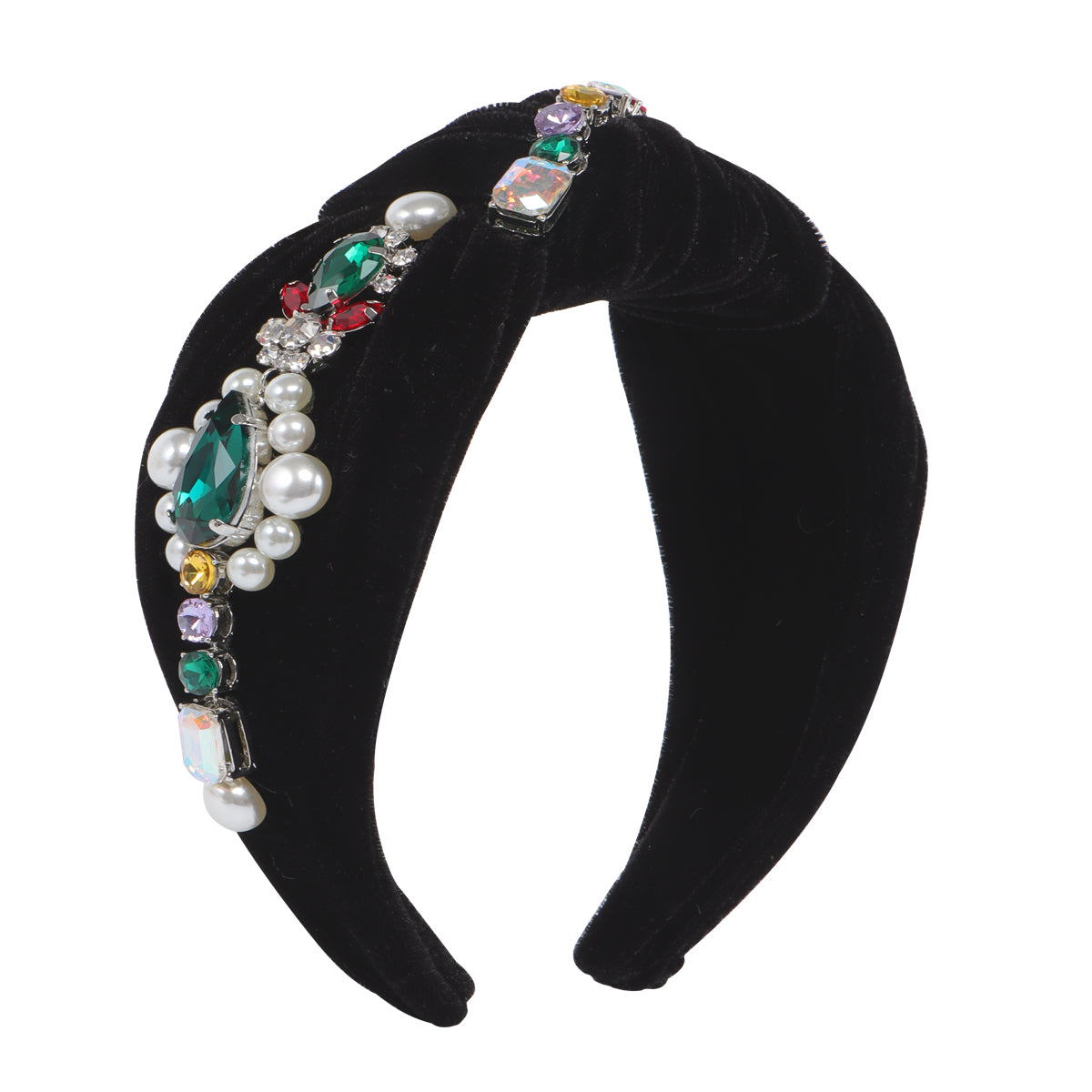 F6635 Velvet Big Pearl Crystal Top Knot Headband
