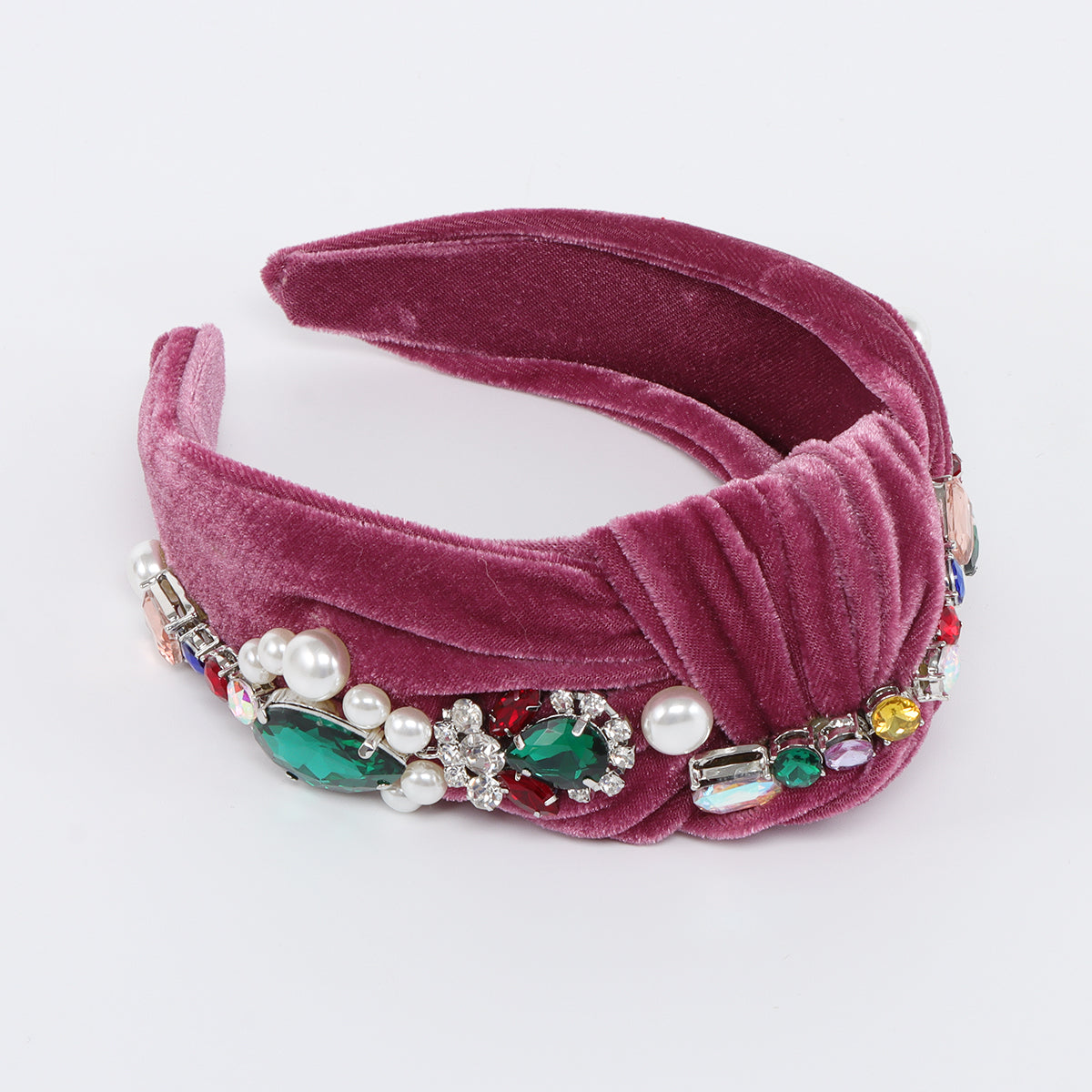 F6635 Velvet Big Pearl Crystal Top Knot Headband