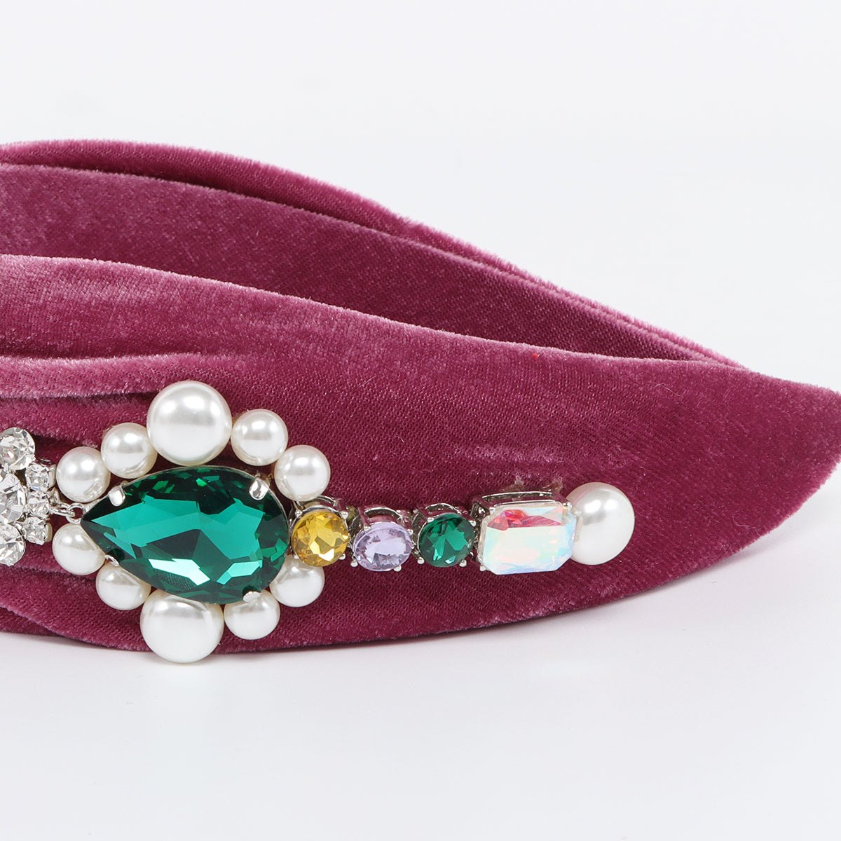 F6635 Velvet Big Pearl Crystal Top Knot Headband