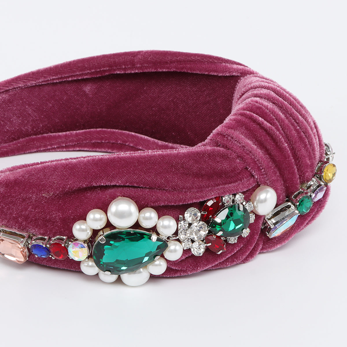F6635 Velvet Big Pearl Crystal Top Knot Headband