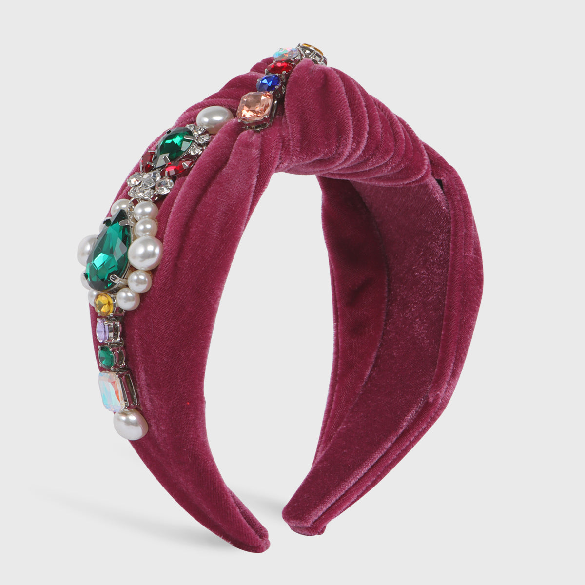 F6635 Velvet Big Pearl Crystal Top Knot Headband