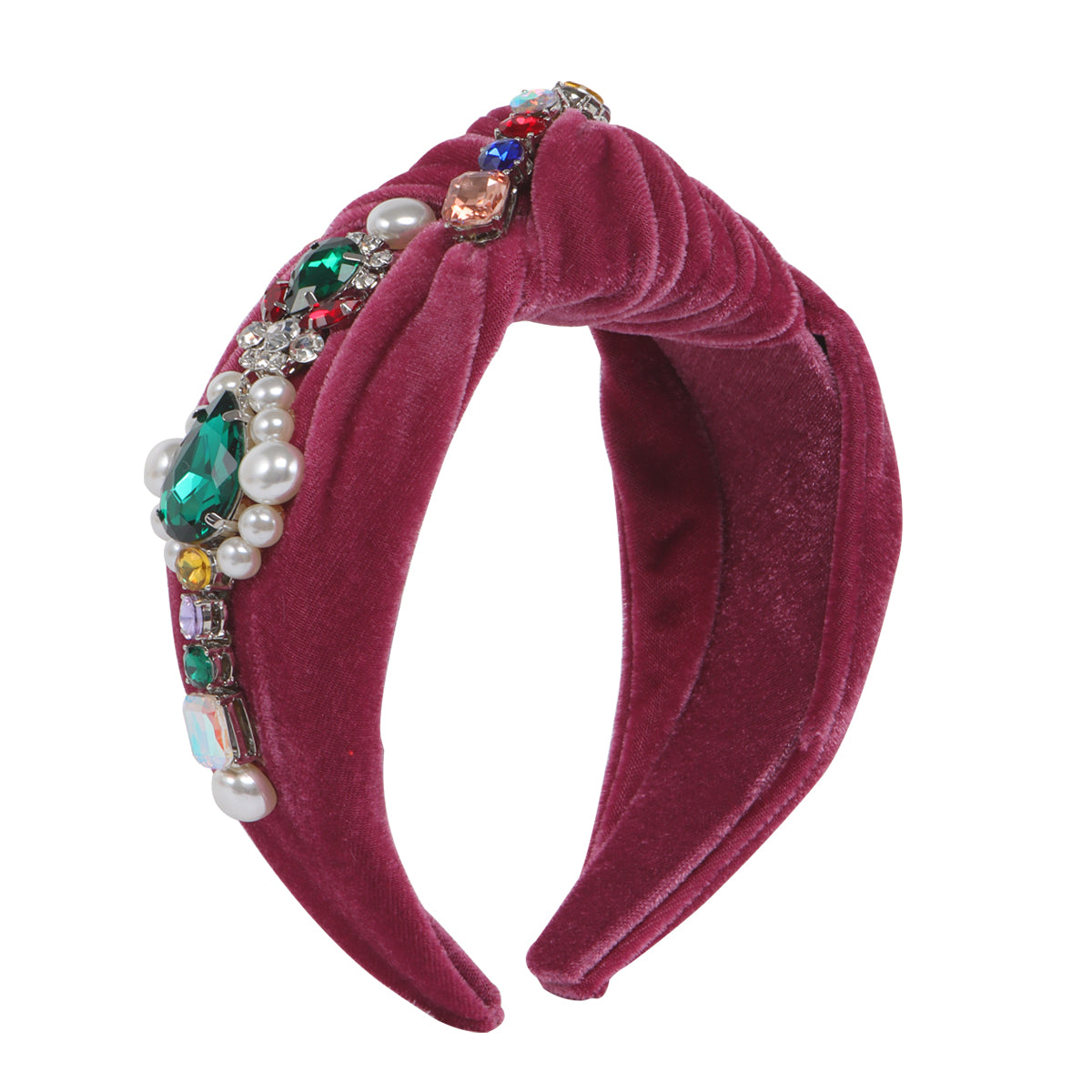 F6635 Velvet Big Pearl Crystal Top Knot Headband