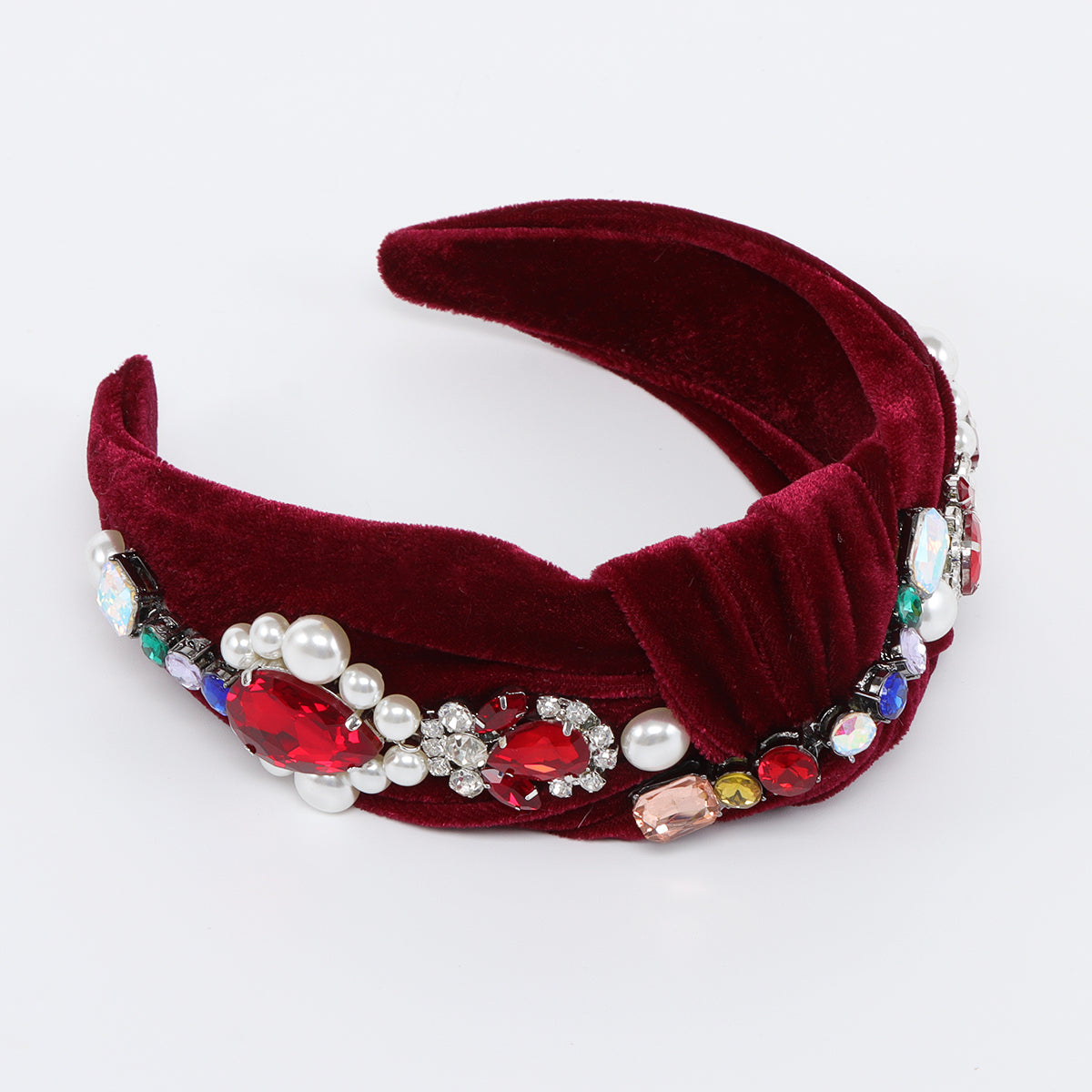 F6635 Velvet Big Pearl Crystal Top Knot Headband