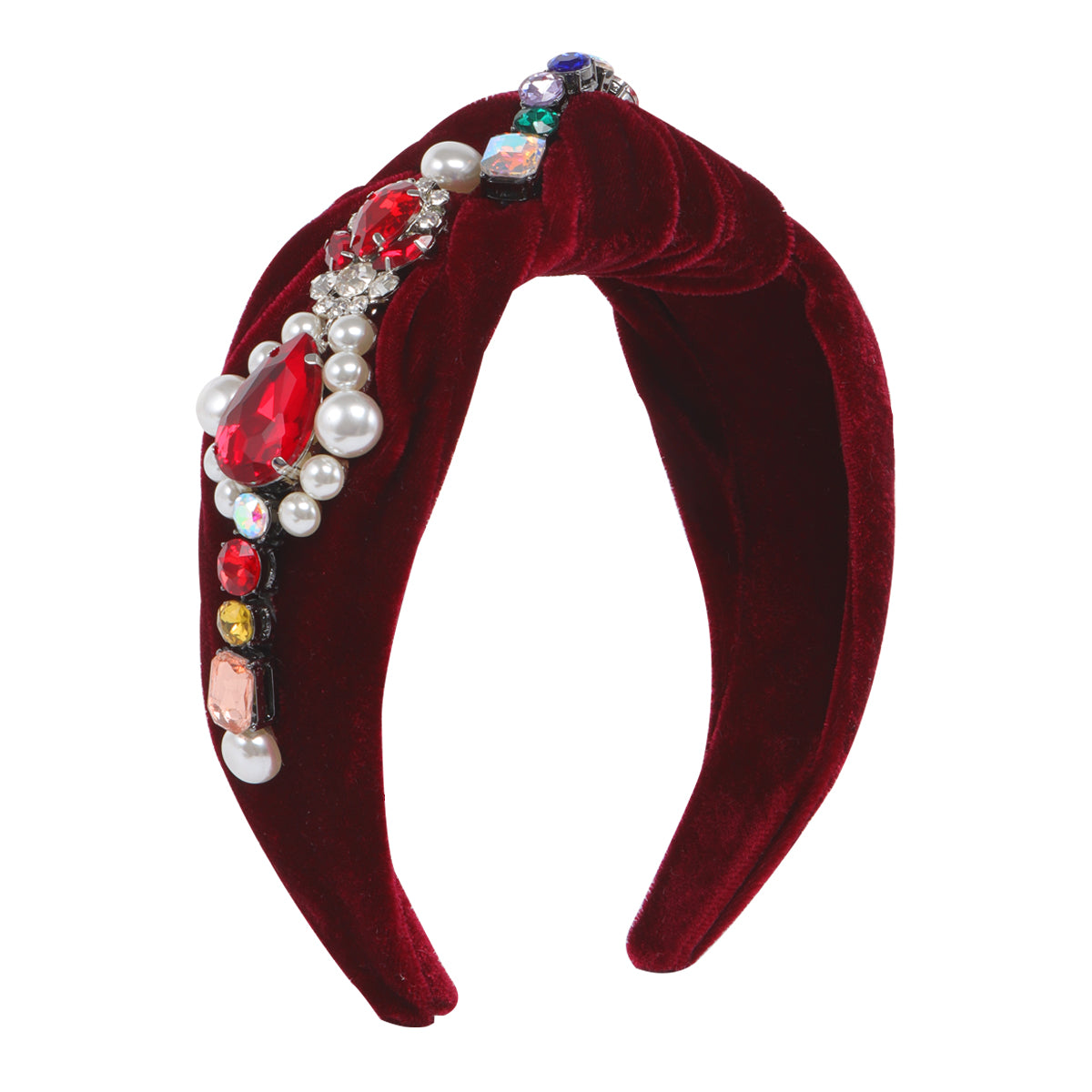 F6635 Velvet Big Pearl Crystal Top Knot Headband