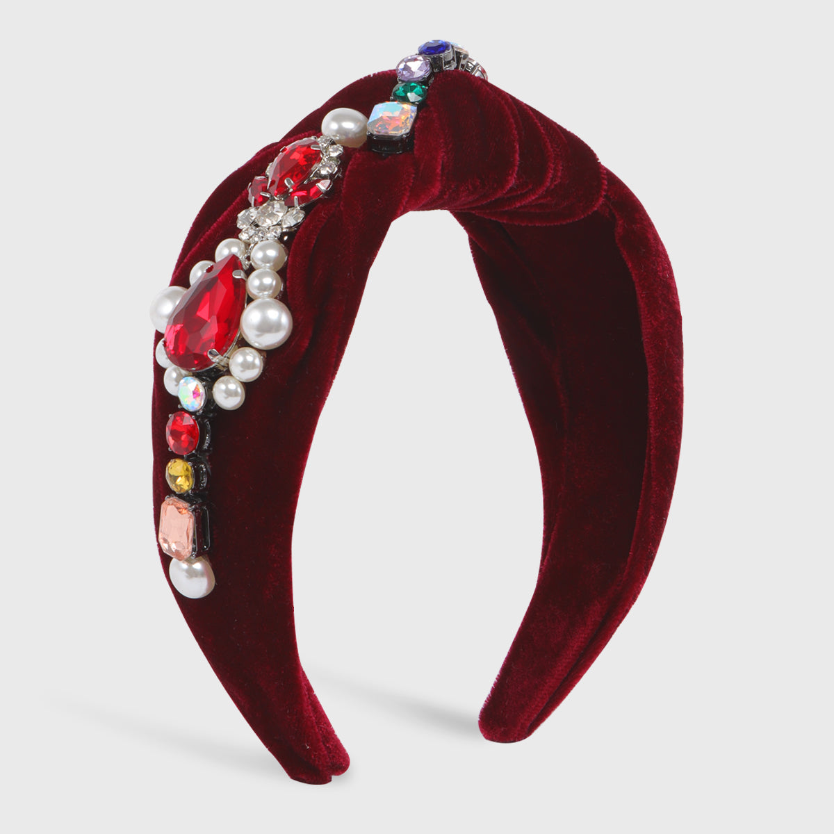 F6635 Velvet Big Pearl Crystal Top Knot Headband