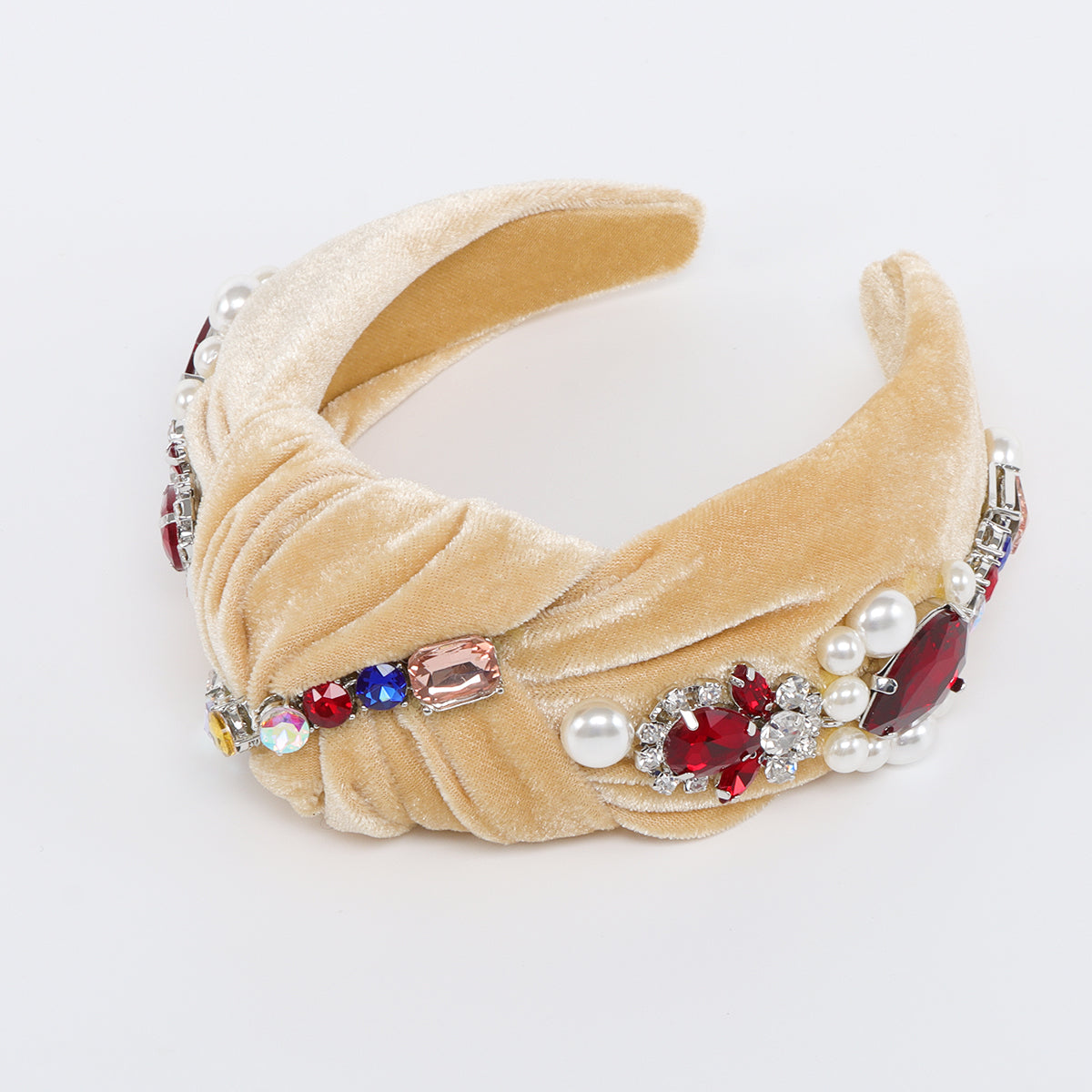 F6635 Velvet Big Pearl Crystal Top Knot Headband