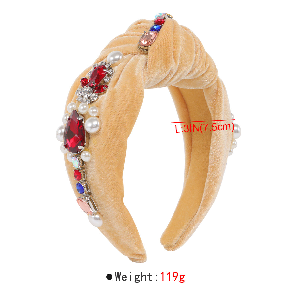F6635 Velvet Big Pearl Crystal Top Knot Headband
