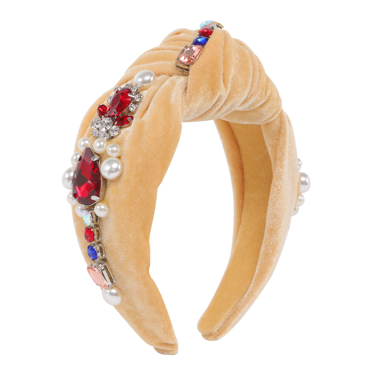 F6635 Velvet Big Pearl Crystal Top Knot Headband
